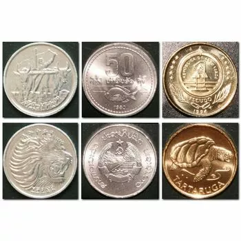 1 цент (Эфиопия), 50 атов (Лаос), 1 эскудо (Кабо-Верде)